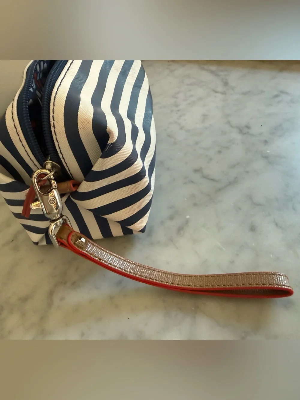 Stella & Dot Navy and White Striped Cosmetic bag/pouch